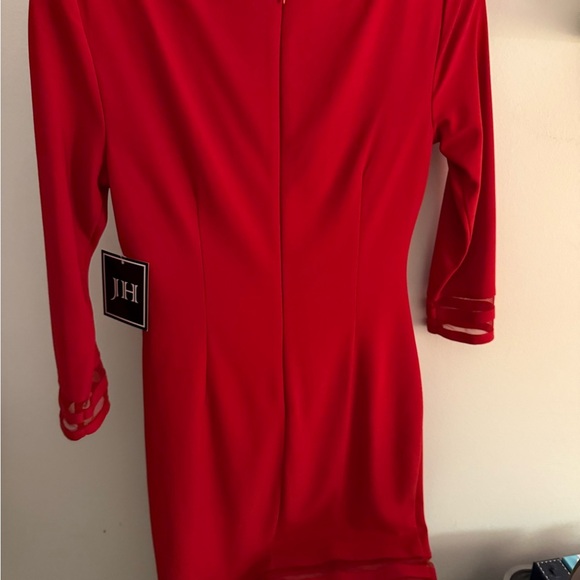 DKNY Red Ruched Long Sleeve Bodycon Dress - Picture 4 of 7